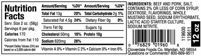 Nutrition Label - Shelf Stable 12oz