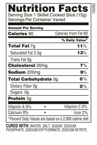 Nutrition Label - Applewood Bacon