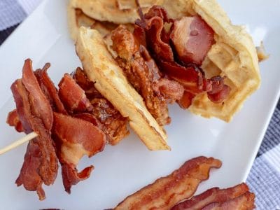 Cloverdale Bacon Waffle Skewers with Korean Fried Chicken